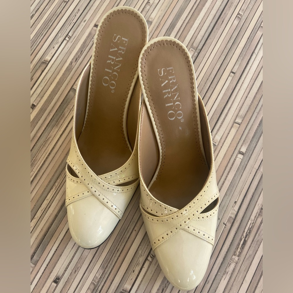 Franco Sarto Cream Mules with Heel Size 8